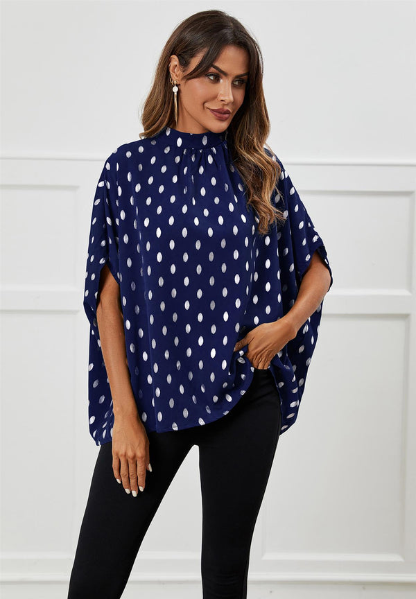 Silver Foil Loose-Fit Top In Navy