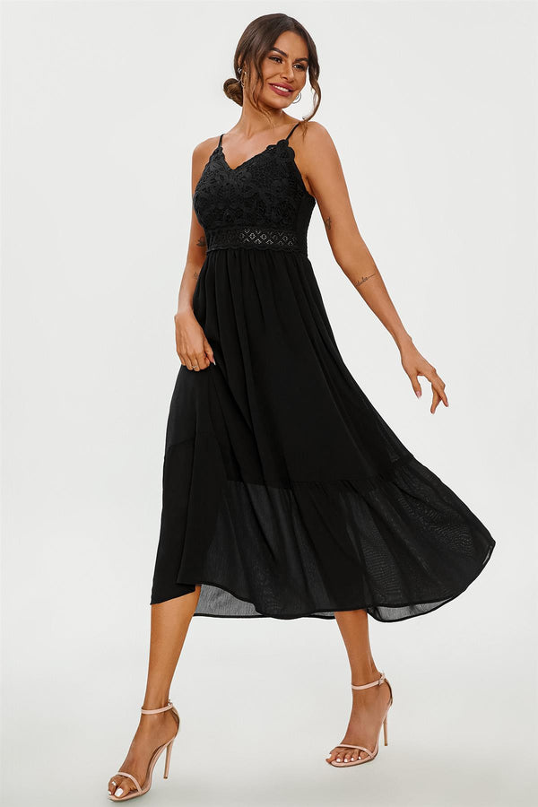 Lace Embroidery Anglaise Maxi Slip Dress In Black