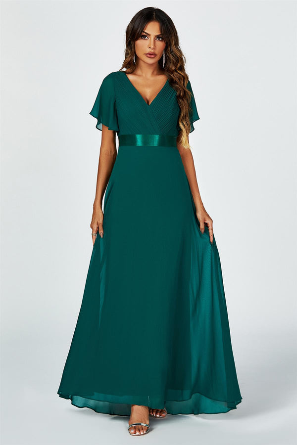 Angel Sleeves Empire Waist Bridesmaid Dress In Green