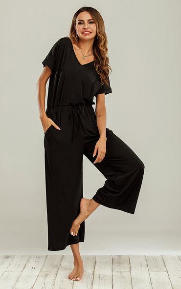 Schwarzer Loungewear-Overall mit kurzen Ärmeln